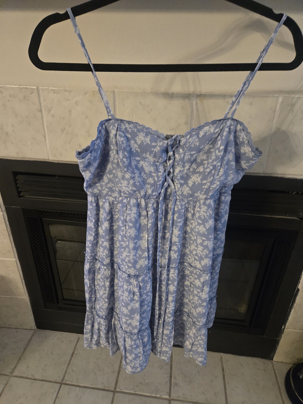 Light Blue Floral Lace-Up Camisole Top